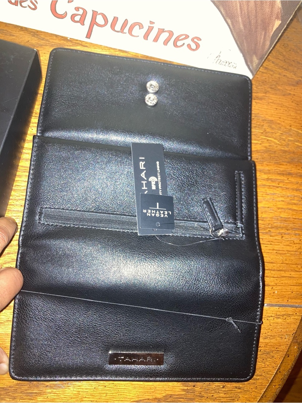 Tahari Black Leather Envelope Wallet Clutch - Picture 4 of 5